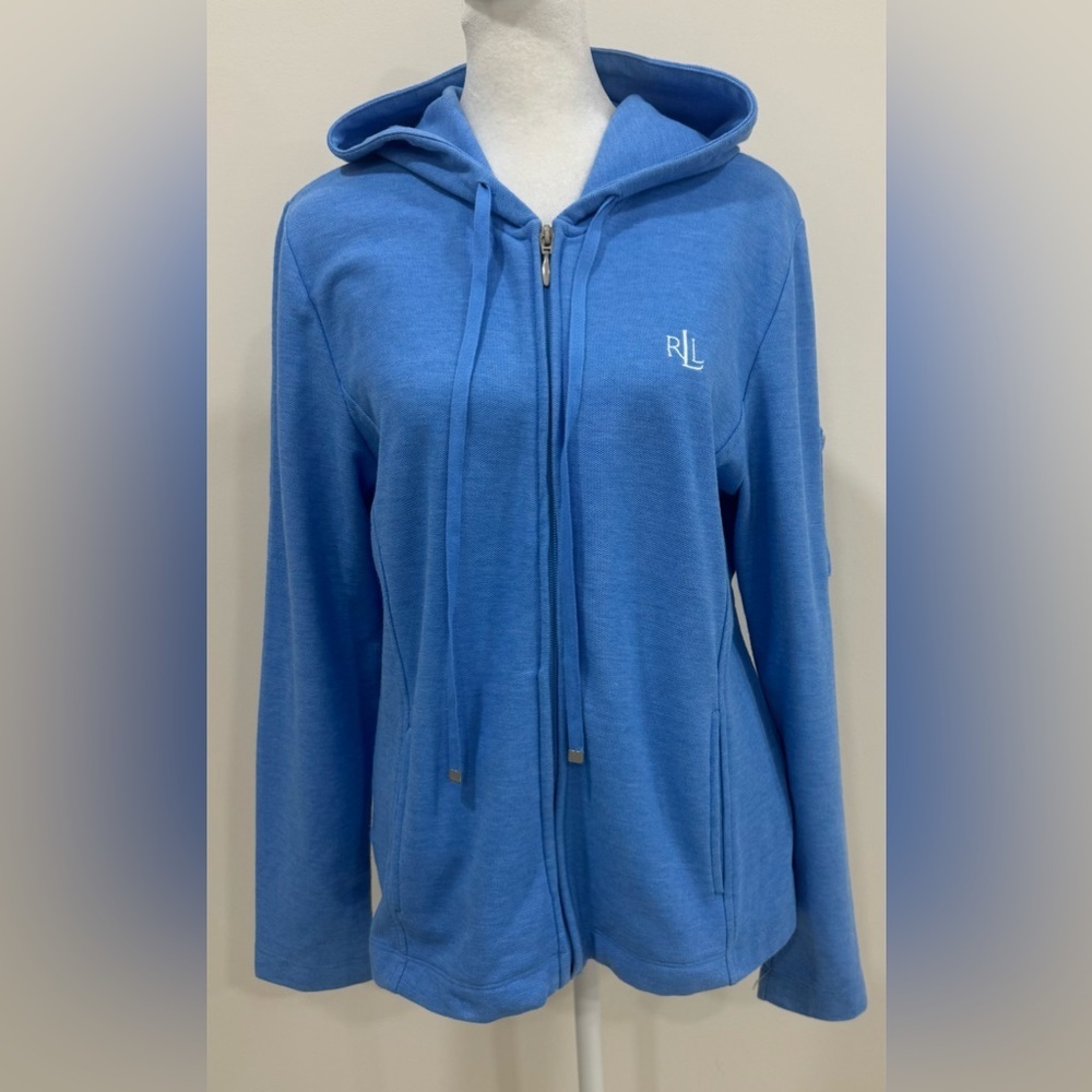 Lauren Ralph Lauren Hoodie Women's Blue Full Zip  Monogram Drawstring Size L